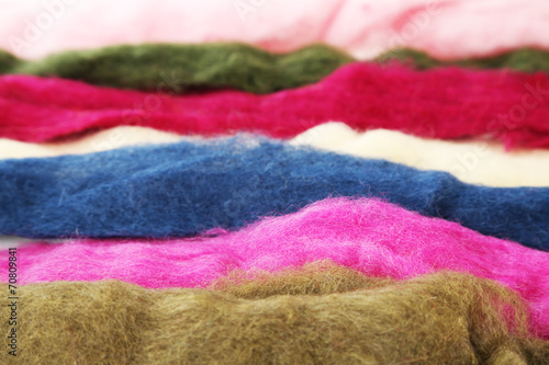 Multicolored wool for felting close up