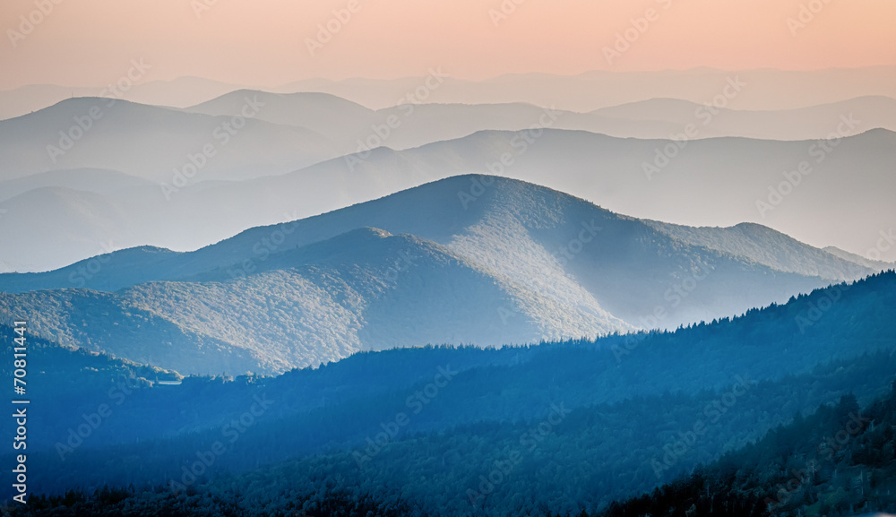 Panorama  of mountain ridges silhouettes
