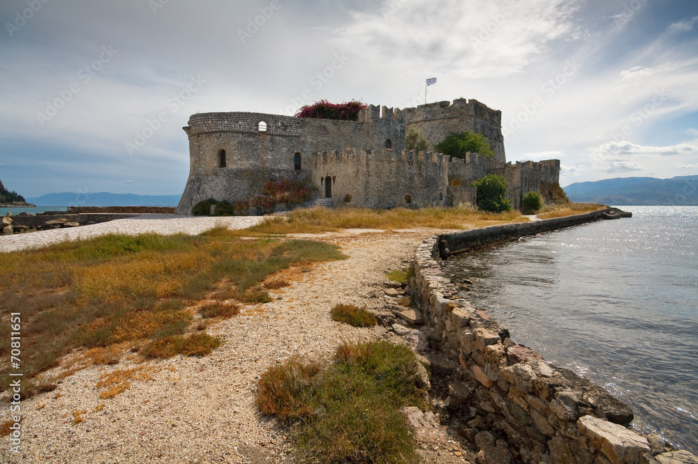 Bourtzi castle in Argolikos Bay, Peloponnese, Greece.