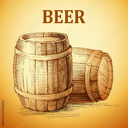 Oktoberfest vintage barrel. Beer hand drawn illustration. vector