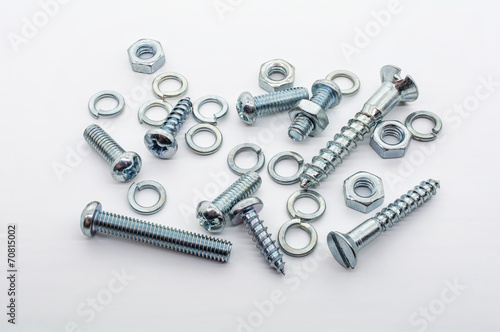 Macro Shot of A Small Collection Of Screws, Nuts and Lockwashers