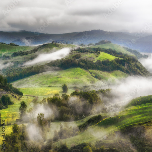 Spring fog on the hills of Tuscany