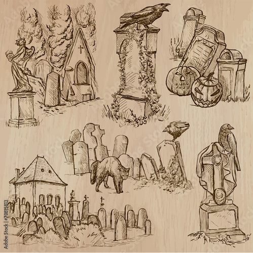 Halloween, Cemeteries - An hand drawn vector pack