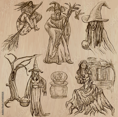 Halloween, Witches and Wizards - Hand drawn vector pack