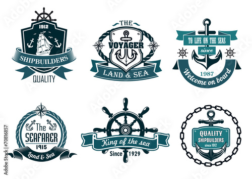 Blue nautical and sailing themed banners or icons