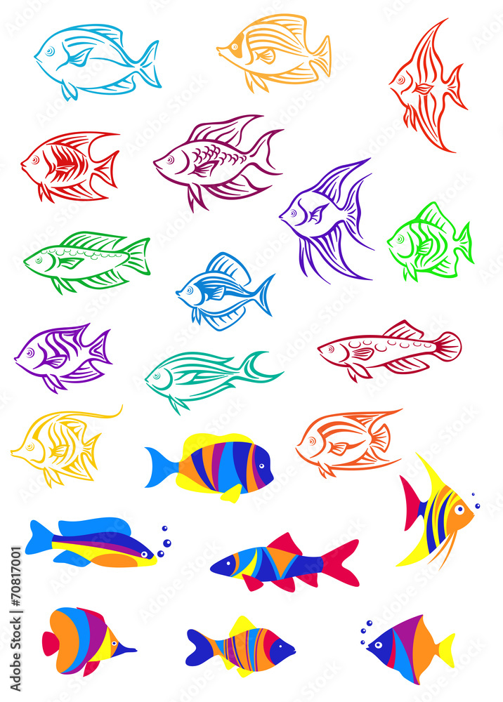 Colorful cartoon underwater fishes Colorful cartoon underwater fishes