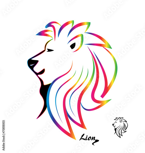 Stylized colorful lion head silhouette logo vector icon