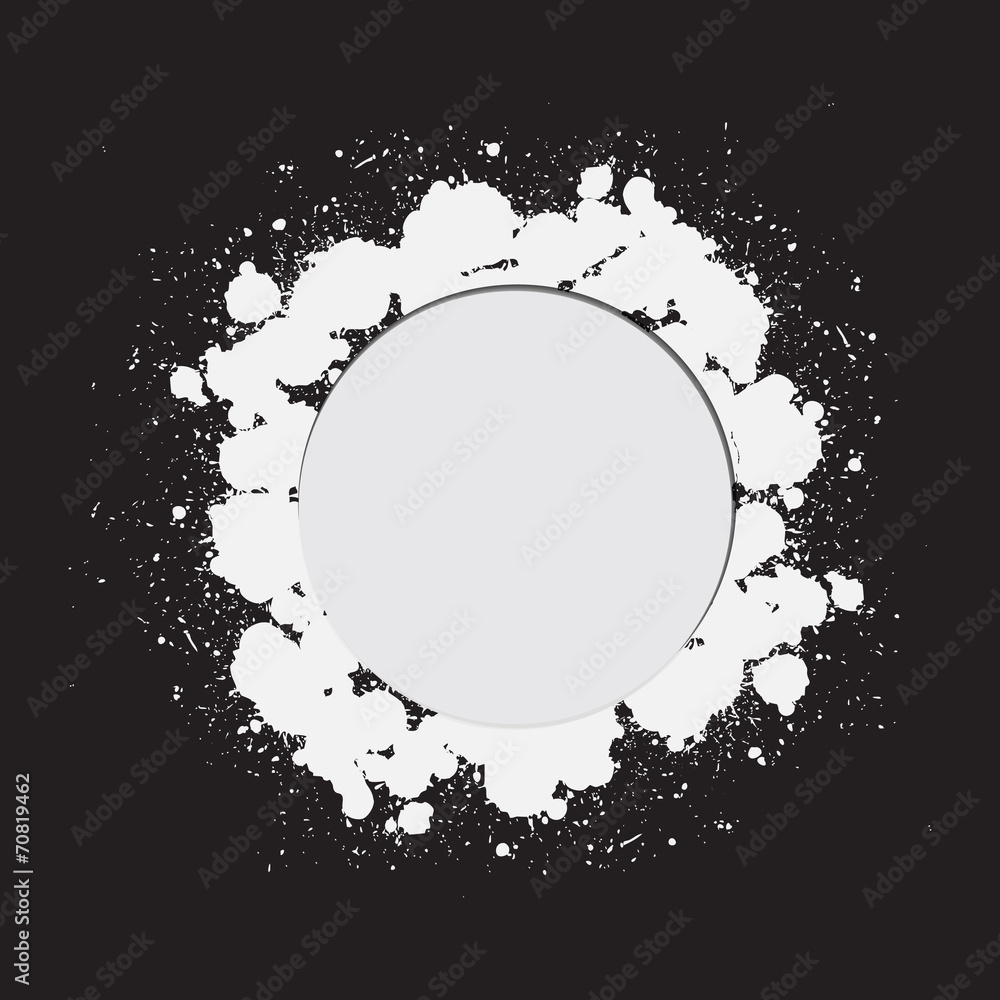Circle white frame with spray paint blots Circle white frame with spray paint blots