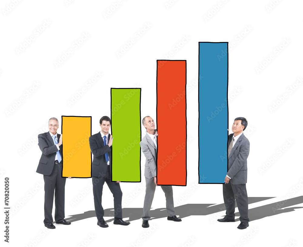 Happy Business People Holding Bar Graph Happy Business People Holding Bar Graph