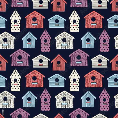 Birdhouses seamless pattern