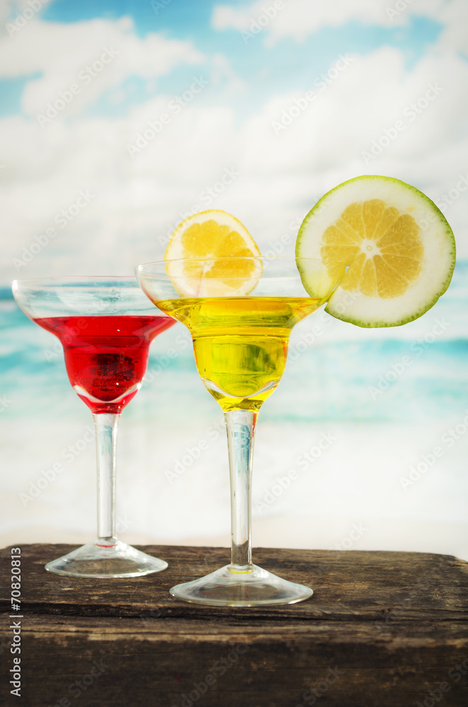 fruity cocktails in the beach