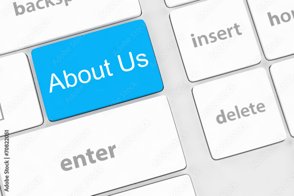 concepts of 'about us', message on keyboard enter key. concepts of 'about us', message on keyboard enter key.