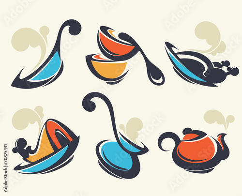 colorful vector collection of cooking equipment and food symbols