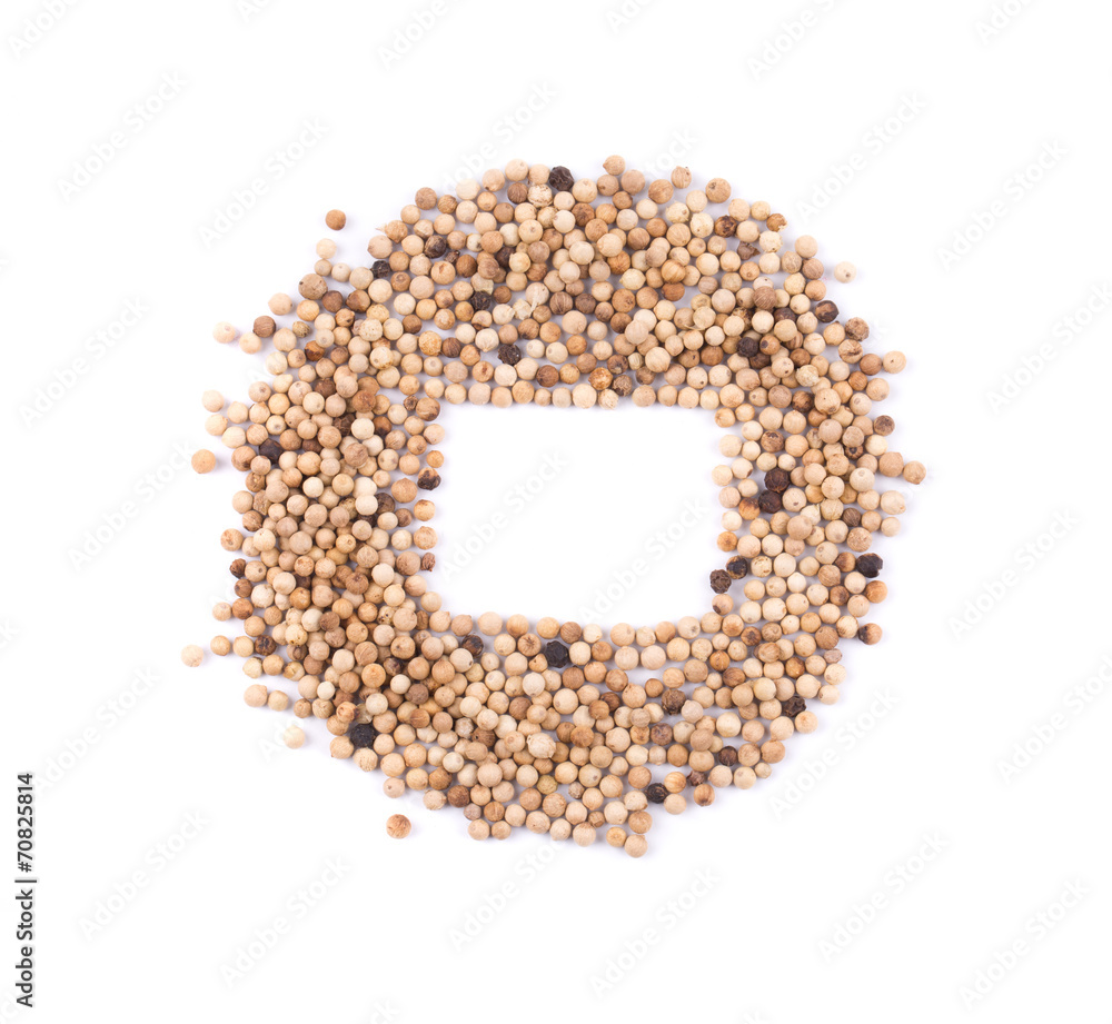 White peppercorn in the form of frame. White peppercorn in the form of frame.