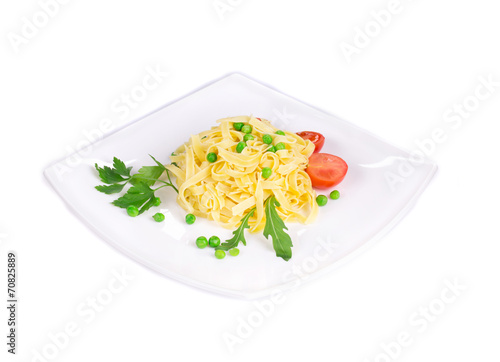 Italian pasta with parsley and arugula.