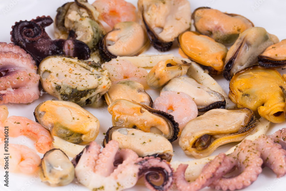 Mixed seafood plate. Mixed seafood plate.