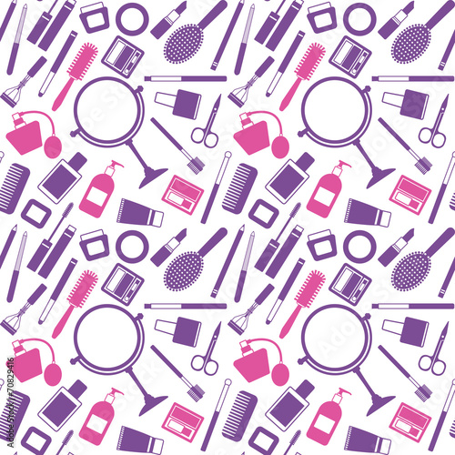 Vector seamless pattern background with various cosmetic objects