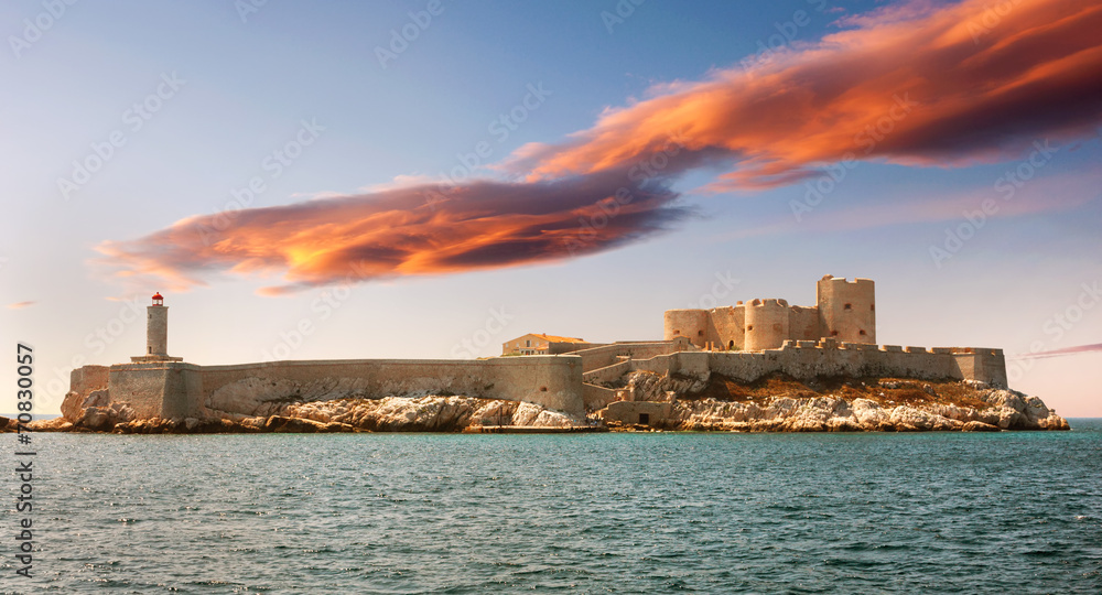 Fantastic sunset over famous If castle, Marseille