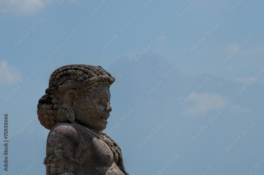 statue in Prambanan and Merapi