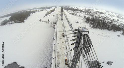 Aerial view to empty Bridge under construction.