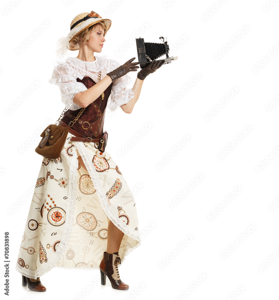 Beautiful woman with retro camera. Beautiful woman with retro camera.