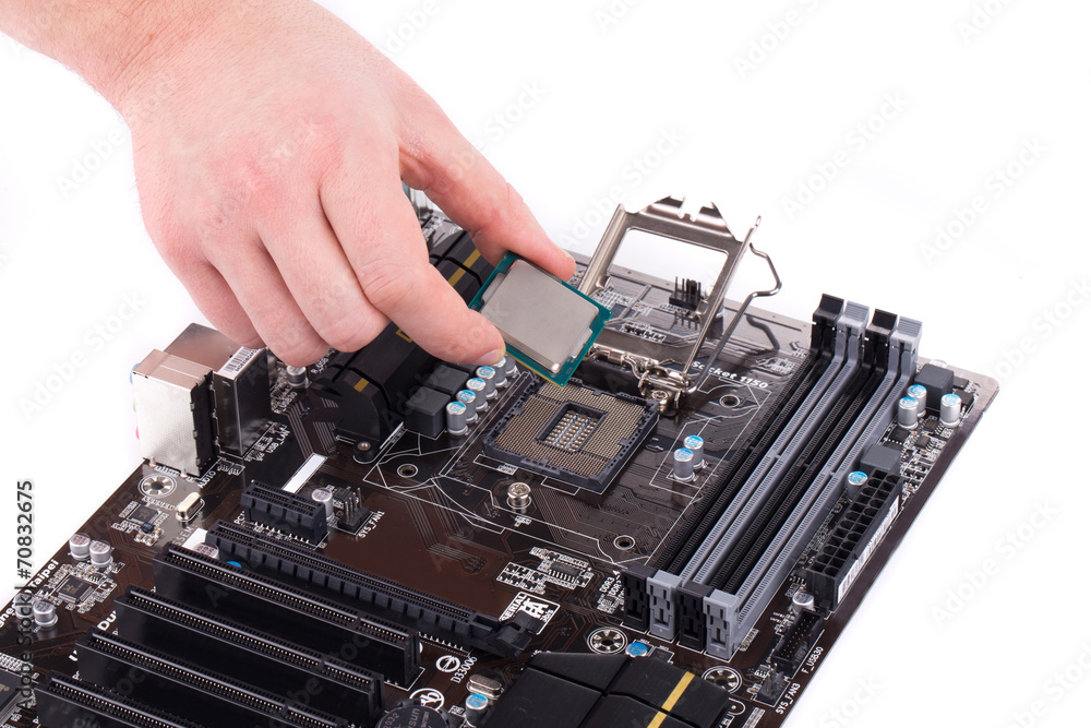 Black powerful motherboard with hand. Black powerful motherboard with hand.