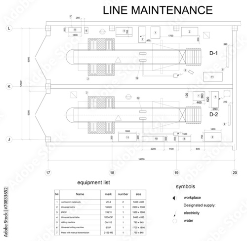 Detailed drawing of the building for car maintenance