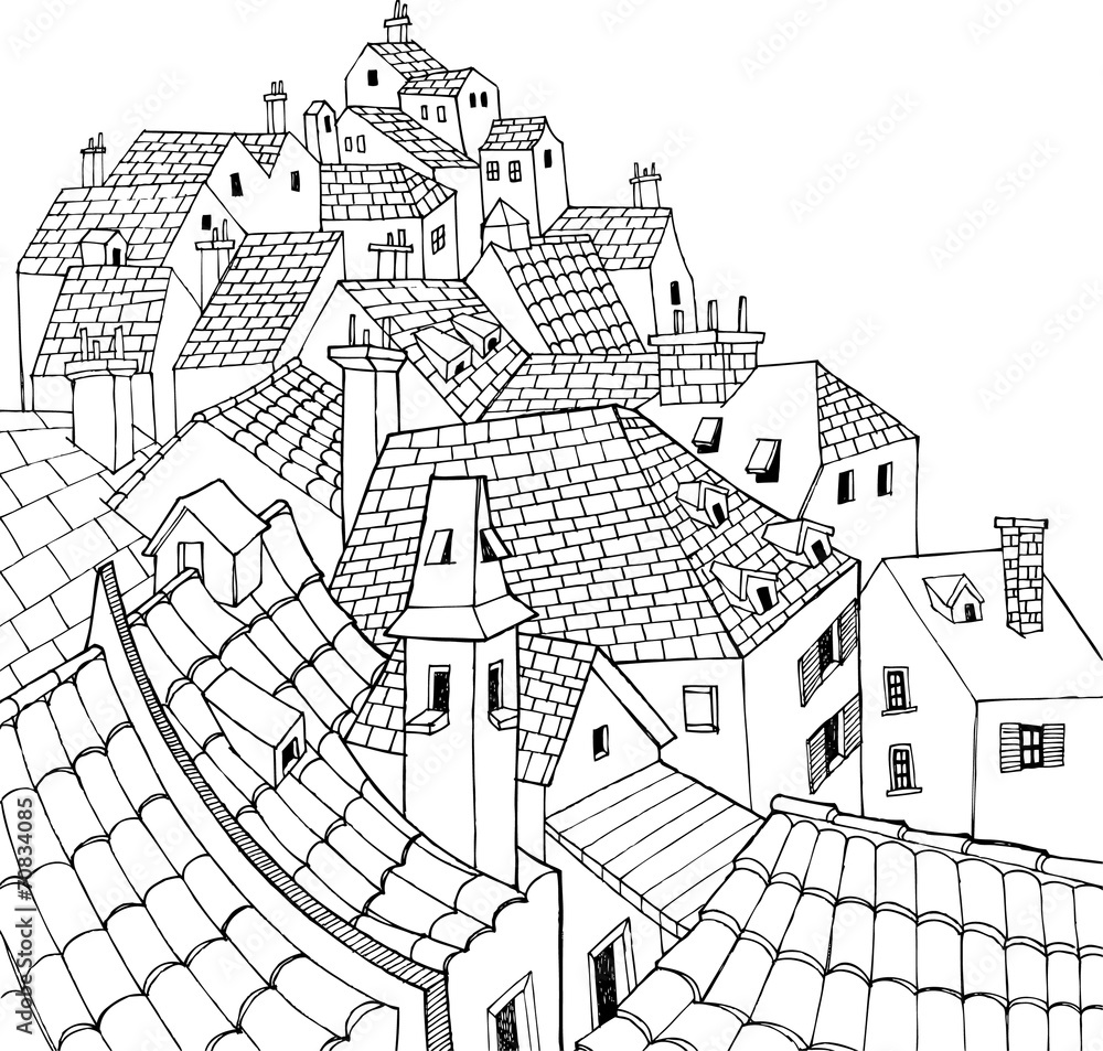 Fototapeta premium Silent town hand drawn