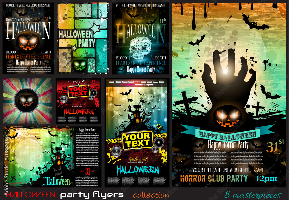 Obraz premium Halloween Party Flyer with creepy colorful elements