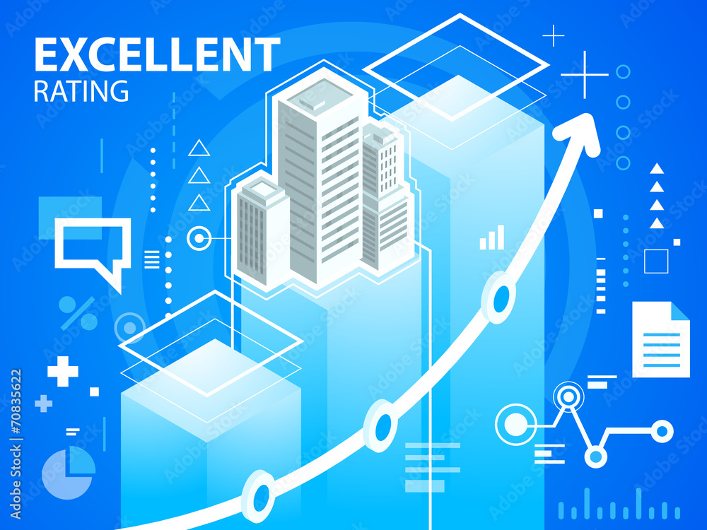 Vector bright illustration excellent rating and buildings on blu Vector bright illustration excellent rating and buildings on blu