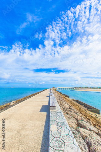 Breakwater with benches and the horizon