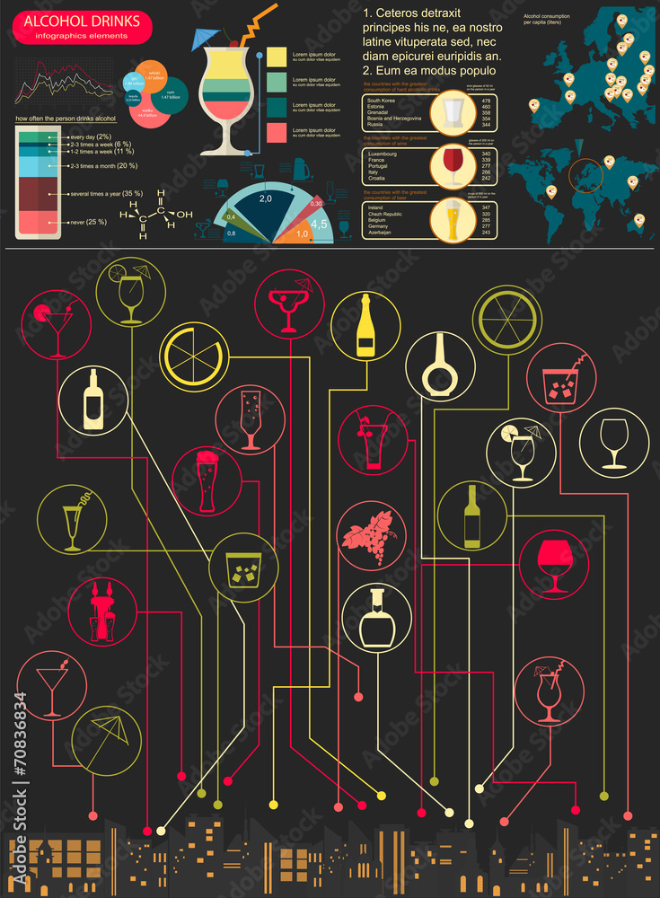 Obraz premium Alcohol drinks infographic