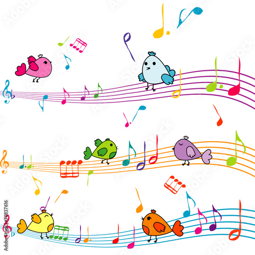 Music note with cartoon birds singing