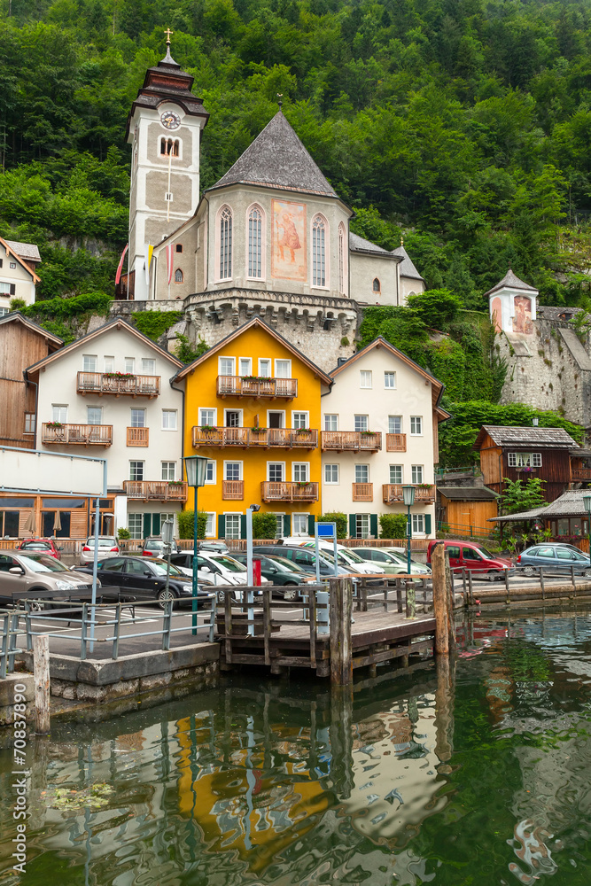 Architecture of Hallstatt village in Alps, Austria