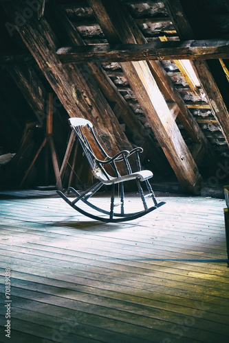 Fotografi The rocking armchair on attic floor of Round Tower in Copenhagen