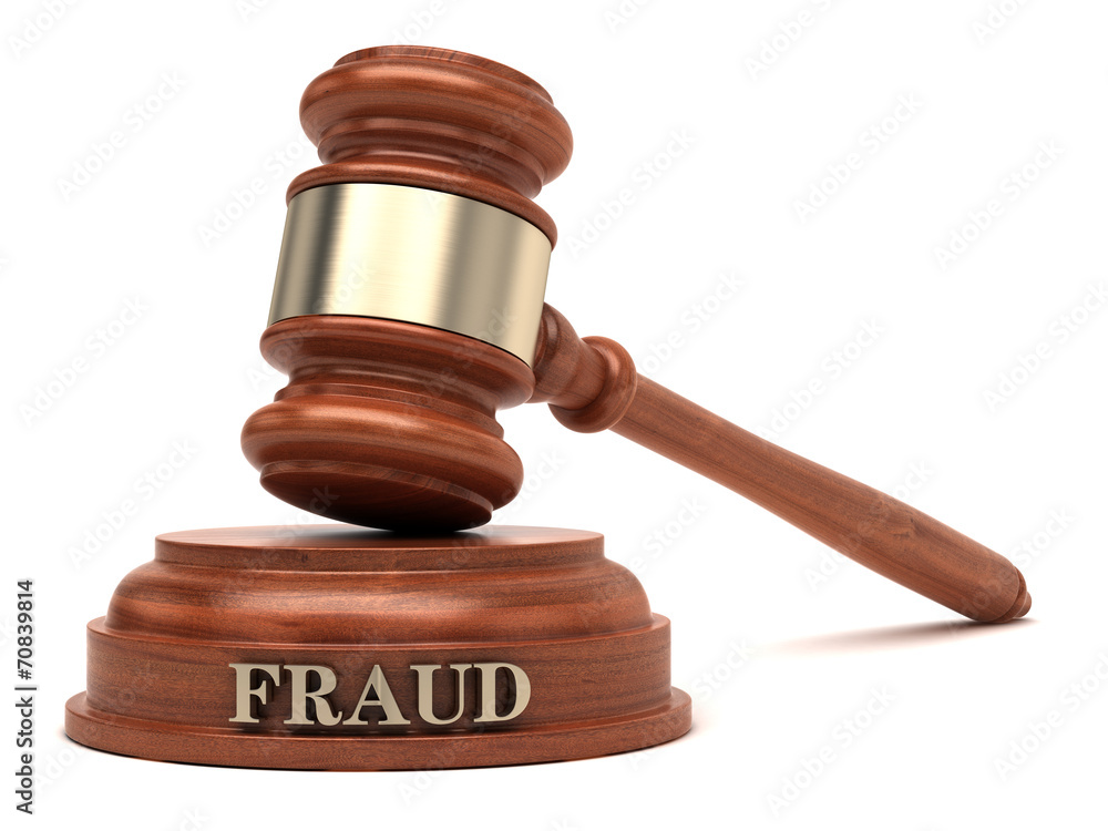 Fraud text on sound block & gavel Fraud text on sound block & gavel