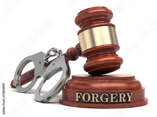 Forgery text on sound block & gavel
