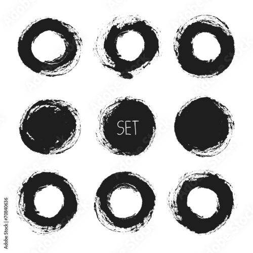 Set of vector round grunge frames. Hand drawn design elements.