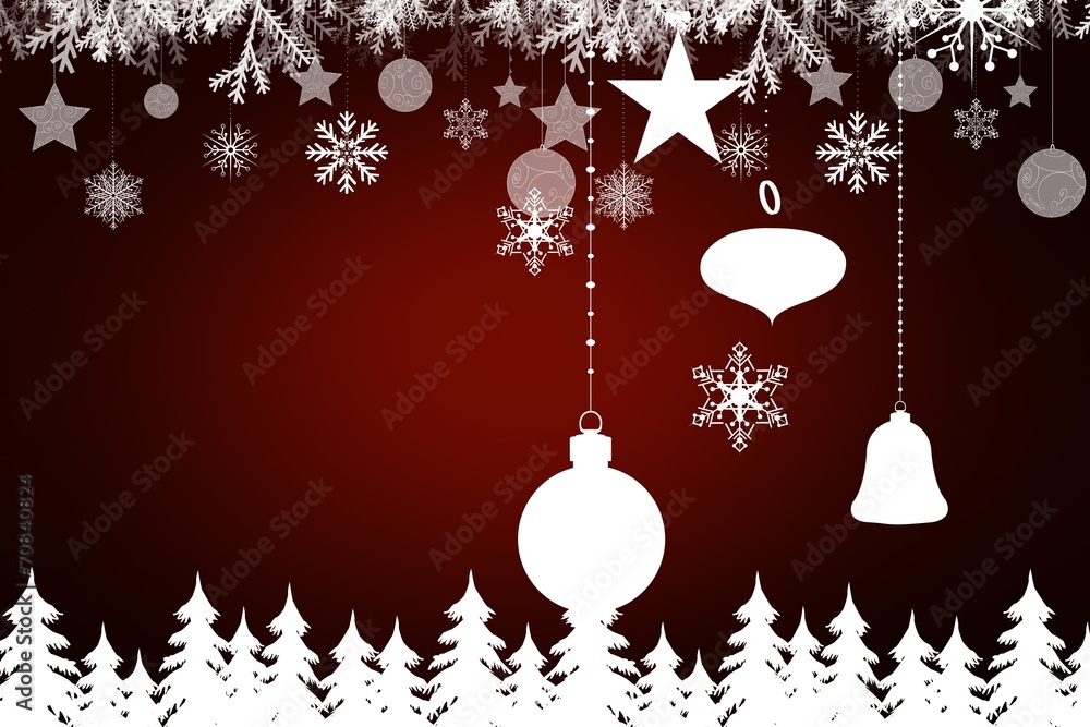 Composite image of fir tree forest and snowflakes Composite image of fir tree forest and snowflakes