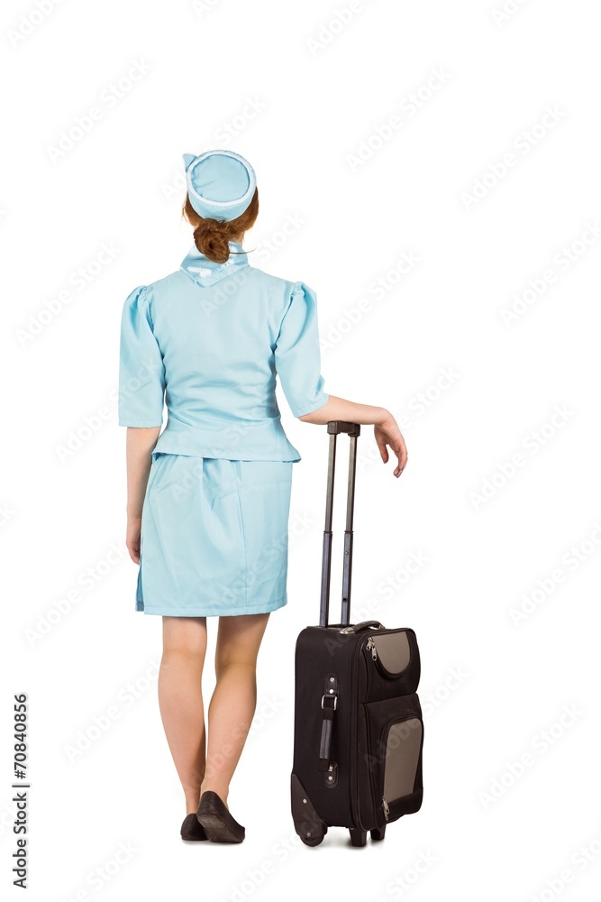 Pretty air hostess leaning on suitcase Pretty air hostess leaning on suitcase