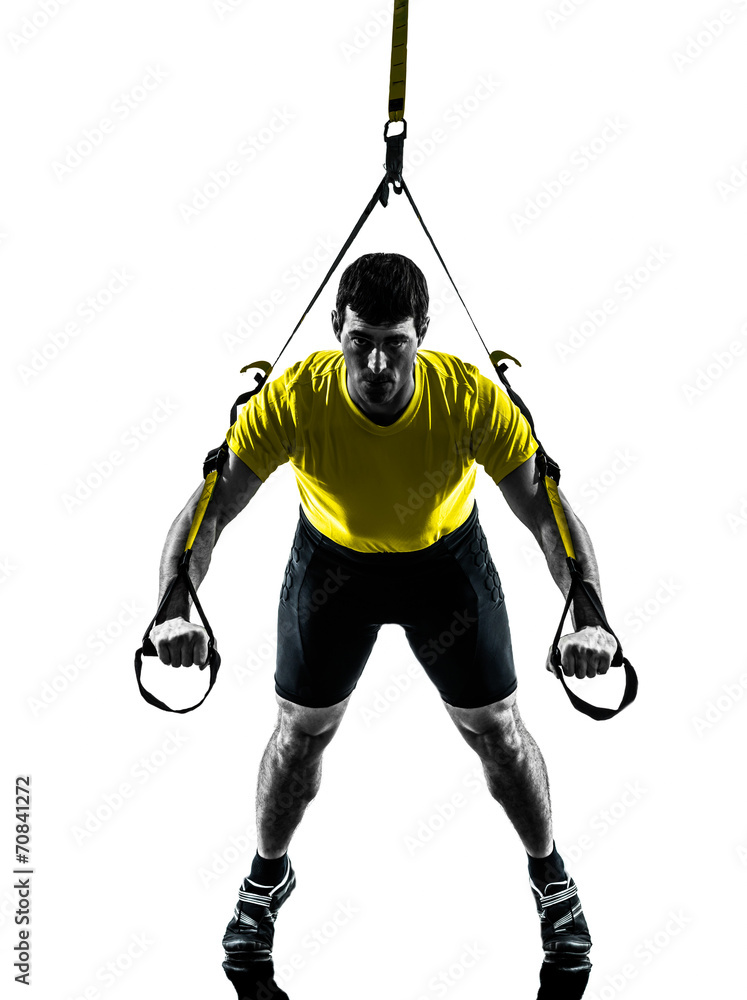 man exercising suspension training trx silhouette man exercising suspension training trx silhouette