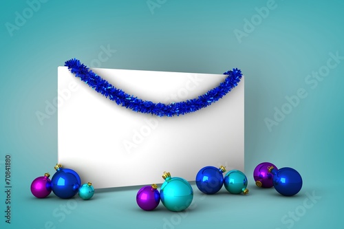 Composite image of christmas decoration and poster