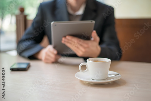 Man uses a digital tablet