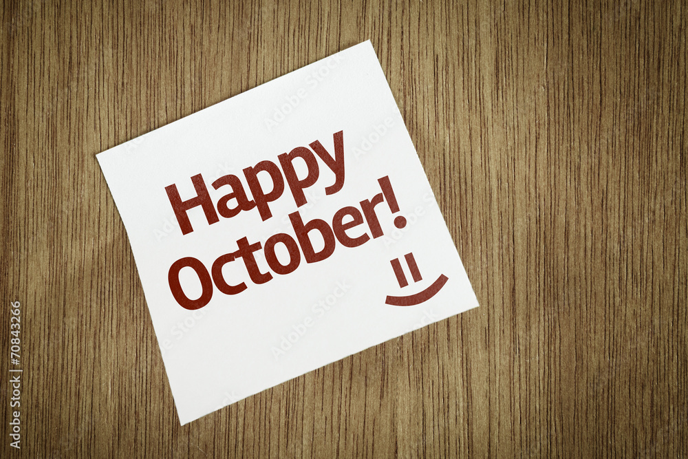 Happy October on Paper Note on texture background Happy October on Paper Note on texture background