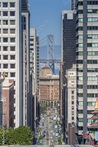 USA, California, San Francisco, California Street with Bay Bridge in the background #70847424
