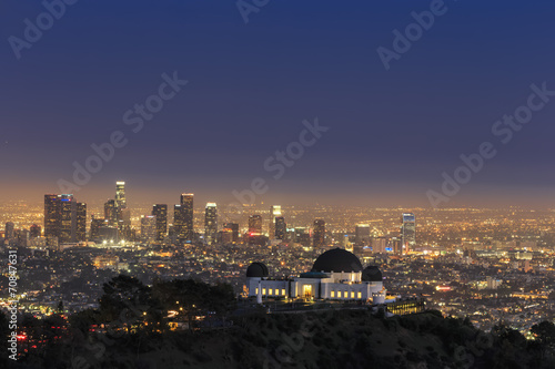 USA, California, Los Angeles, Skyline and Griffith Observatory in the evening #70847631