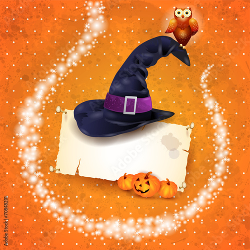 Halloween background with sparkles and hat