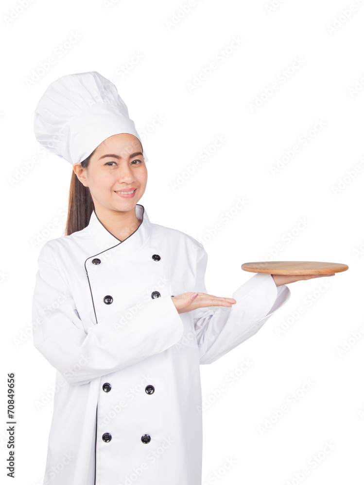 Woman chef showing and presenting Woman chef showing and presenting