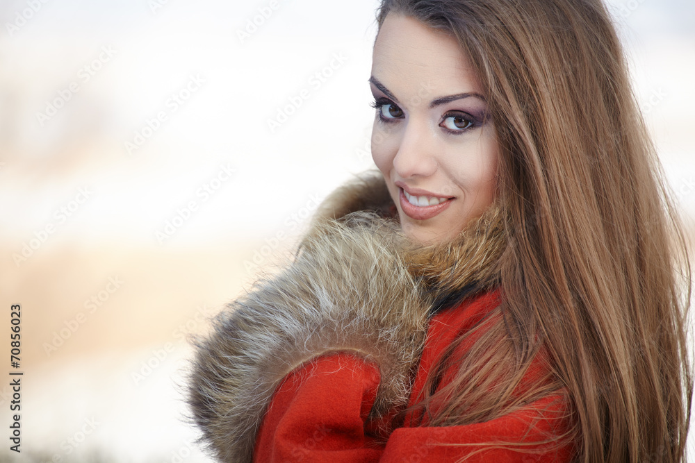 Beautiful woman portrait  in winter