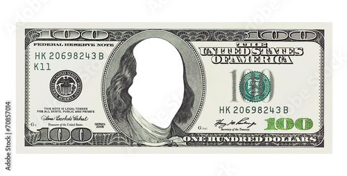 A hundred dollars bill with no face, clipping path